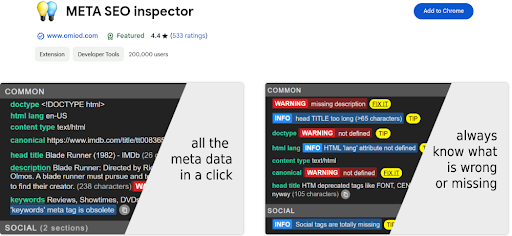 META SEO Inspector specialized SEO extension