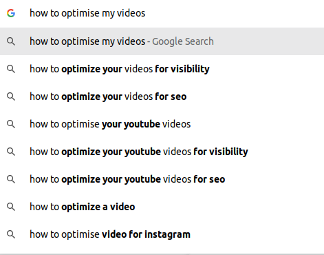 YouTube search bar autocomplete